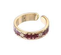 ULTECHNOVO Open Enamel Flower Chinese Style Stackable Ring Adjustable Finger Ring Romantic Red Brass Enamel Cubic Zirconia Jewelry for Women Casual Outfits Everyday Use