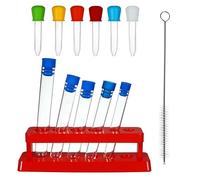 ULTECHNOVO Plastic Test Tubes with Rack Transfer Pipette Set 5 Tubes 6 Droppers and Brush for Science Lab Experiments Sample Storage School Lessons and Home Use