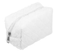 ULTECHNOVO Plush Pencil Case Firm Shape with Diamond Quilted Pattern, Large Capacity Fits Over 20 Pens, Smooth Zipper Closure White Student Stationery Pouch for Back to School or Travel