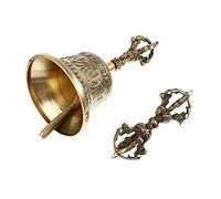 ULTECHNOVO Portable Copper Handbell with Dorje for Buddhism Meditation Ancestral Hall Decor Spiritual Bell for Prayer and Self Healing Practice Handmade Vajra Bell
