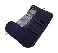 ULTECHNOVO Portable Folding Makeup Brush Organizer Bag with Compartments, Professional Travel Makeup Brush Holder Pouch in Navy Blue, Multifunctional Cosmetics Rolling Storage Case for