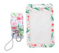 ULTECHNOVO Portable Id Card Holder with Delicate Floral Pattern Polyester and Plastic Hanging Card Case Not Easy to Break for Work and Travel