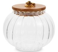 ULTECHNOVO Pumpkin Shaped Glass Storage Jar 27 oz - Airtight Bamboo Lid Clear - for Spices Beans Tea Candy Pantry Storage for Halloween Decor & Kitchen Use