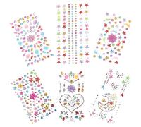 ULTECHNOVO Rave Face Gems 6 Sheets Acrylic Body Jewels Temporary Tattoos Stick on Face and Body Suitable for ’S Festival and Party Use