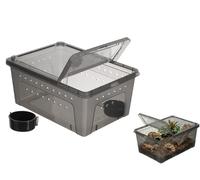 ULTECHNOVO Reptile Terrarium with Feeding Box,Plastic Tortoise Hibernation Box Portable Carrier Tank Tarantula Enclosure for Tortoise, Snakes, Lizards, Locusts, Spiders, Beetles (26x18x11.5cm)