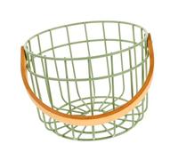 ULTECHNOVO Round Metal Wire Egg Basket with Handle Nordic Style Storage Rack for Chicken Eggs and Fruits Easy to Carry Picnic Basket for Home Display and Outdoor Use