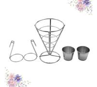 ULTECHNOVO Silver Iron French Fries Basket Stand 2 Set Conical | Electroplated Finish, Thicken Base with Welded Build, Reusable Serveware for Restaurants and Home Entertaining