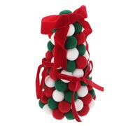 ULTECHNOVO Small Christmas Tree Tabletop Decoration with Colorful Polyester Bow and Pom-poms, Classic Holiday Decor for Mantel or Indoor Festive Celebrations