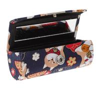 ULTECHNOVO Small Lipstick Case Japanese Style Box with Mirror Blue Cloth Convenient for Daily Carry Elegant Mini Lipstick Case for Women for Valentine's Day and Traveling