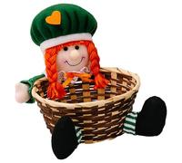 ULTECHNOVO St. Patrick’s Day Candy Basket - Irish Shamrock Doll Decorative Storage for Sweets & Treats, Green Festival Party Favor Container for Table Decor and Celebrations
