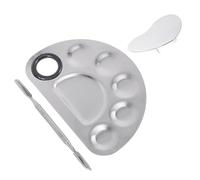 ULTECHNOVO Stainless Steel Nail Art Mixing Palette Set with Makeup Mixing Stick and Manicure Display Ring, Small Half-Moon Heart-Shaped 3pcs Kit for Nail Paint Display and Makeup Application