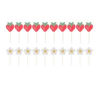 ULTECHNOVO Strawberry and Flower Cake Decorations Compact Design 20pcs Cupcake Toppers with Glitter Paper Cake Decoration Supplies for Birthday Party and Anniversary