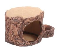 ULTECHNOVO Summer Hamster Nest Ceramic Hamster Hideout Wear-resistant Rest Place Stump Shaped Ceramic Cooling Nest with Small Feeding Bowl Gift for People Who Have Small Pets