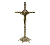 ULTECHNOVO Vintage Antique Crucifix Decor - Golden Jesus Cross Statue - Standing Christian Spiritual Figurine for Home Prayer Room Tabletop Accent