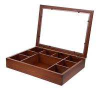 ULTECHNOVO Vintage Jewelry Holder with Glass Lid Wooden Display Case Featuring Nine Compartments for Earrings Trinkets and Collectibles for Bedroom Storage