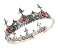 ULTECHNOVO Vintage Silver King Crown with Red Rhinestones, Party and Cosplay Crown Headpiece for Men, Prince Costume Accessory for Medieval and Royal Performance Events