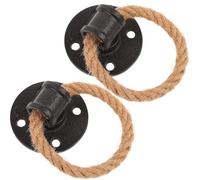 ULTECHNOVO Vintage Style Drawer Handle and Cupboard Knob Pair with Black Rope and Iron Ring, 2Pcs Rustic Hardware for Wardrobe Doors and Cabinet Drawers in Home Interiors