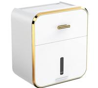 ULTECHNOVO Wall-Mounted Tissue Box Rack with Electroplated Gold Finish, White Hanging Napkin Holder for Bathroom, 25.4×22×16Cm Decorative Paper Towel Dispenser and Household Storage Organizer