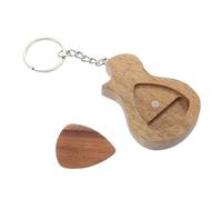 ULTECHNOVO Wooden Guitar Pick Keychain with Storage Box, Creative Plectrum Holder Set 2pcs, Portable Musician Accessory for Guitar Bass Players in Natural Wood Color