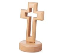 ULTECHNOVO Wooden Standing Cross Ornament with Base Compact Christian Cross Decor for Home and Office Premium Wood Craft Traditional Hollow Design for Religious Inspiration