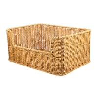ULTECHNOVO Woven Imitation Rattan Desktop Storage Basket for Books and Files, Light Color Open Sundry Organizer Tray, Practical Home and Office Storage Container