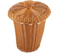 ULTECHNOVO Woven Laundry Basket with Lid Brown round Storage Bin Plastic Weaving Clothes Holder Multipurpose Sundries Organizer for Bathroom Bedroom