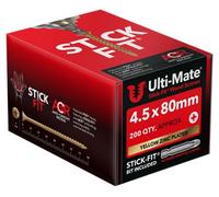 Ulti-Mate Stick-Fit Woodscrews (Yellow Zinc) - 4.5 X 80mm (Box 200 Pcs)