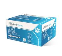UltiCare VetRx U-40 Pet Insulin Syringes, Comfortable and Accurate Dosing of Insulin for Pets, Compatible with Any U-40 Strength Insulin, Size: 1/2cc, 29G x ½", with Half Unit Markings, 100 ct Box