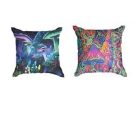 Ulticool - Cushion Cover - Mushroom Mushroom - Set of 2 Designs - 45 cm x 45 cm - Decorative Cushion without Filling - Cushion Cover Accessories for Sofa/Bed - Neon Blue Black