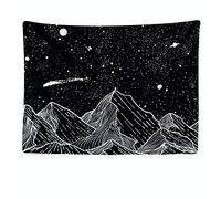 Ulticool - Decorative Wall Tapestry Bedroom - Mountains Nature Space Black White - 200 x 150 cm Large - Fabric Wallpaper - Tapestry Aesthetic Wall - Panoramic Decoration