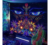 Ulticool Eye Flowers Meditation - Glow in the Dark Tapestry - Black Light Under UV Reactive Bright Black Neon Light - Blacklight Psychedelic Wall Towel - 200 x 150 cm