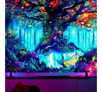 Ulticool - Fairy Tree - Glow in the Dark Tapestry - Black Light Under UV Reactive Bright Black Neon Light - Blacklight Psychedelic Glow in the Dark Wall Towel - 200 x 150 cm Large