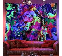 Ulticool Lion Predator Africa - Glow in the Dark Tapestry - Black Light Under UV Reactive Bright Black Neon Light - Blacklight Psychedelic Glow in the Dark Wall Towel - 200 x 150 cm