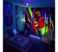 Ulticool Man Woman Face - Glow in the Dark Tapestry - Black Light Under UV Reactive Bright Black Neon Light - Blacklight Psychedelic Glow in the Dark Wall Towel - 200 x 150 cm