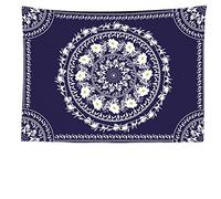 Ulticool - Mandala Flowers White Leaves Nature - Tapestry - 200 x 150 cm - Large Tapestry - Poster Decoration - Hippie Accessories Bohemian - Decoration - Cloth - Blue