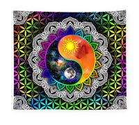 Ulticool Mandala Yin Yang - Glow in the Dark Tapestry - Black Light Under UV Reactive Bright Black Neon Light - Blacklight Psychedelic Glow in the Dark Wall Towel - 200 x 150 cm