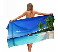 Ulticool Microfibre Beach Towel - Sea Palm Tree - 160 x 80 cm - Lightweight, Quick-Drying, Sand-Free