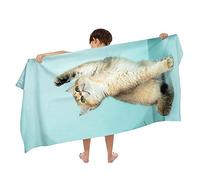 Ulticool Microfibre Children's Beach Towel 140 x 70 cm - Cat Dinosaur Blue - Lightweight Quick-Drying Travel Towel