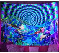 Ulticool Mountains Cactus Sun - Glow in the Dark Tapestry - Black Light Under UV Reactive Bright Black Neon Light - Blacklight Psychedelic Glow in the Dark Wall Towel - 200 x 150 cm