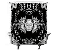 Ulticool Shower Curtain Sun Moon Zodiac Tarot Nature Bohemian Anti-mildew Effect Washable Waterproof with 12 Rings Black-White 180x200cm