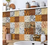 Ulticool Sticker Waterproof - Tiger Zebra Panther Giraffe Safari - 15 x 15 cm - Pack of 15 Self-Adhesive Tile Stickers Made of Film - Upstand for Wall Bathroom - Kitchen Wall Kitchen