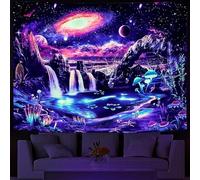 Ulticool UFO Waterfall Nature - Glow in the Dark Tapestry - Black Light Under UV Reactive Bright Black Neon Light - Blacklight Psychedelic Glow in the Dark Wall Towel - 200 x 150 cm