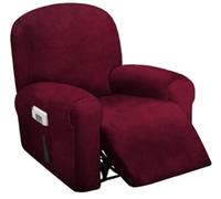 ULTICOR 4-Piece, 1 Seat Recliner Cover, Velvet Stretch Reclining Chair Covers for 1 Cushion Reclining Sofa, Single Seat Recliner Couch Cover, Thick, Very Soft, Machine Washable (Burgundy)