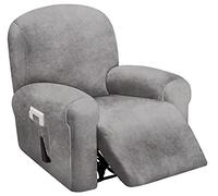 ULTICOR 4-Piece, 1 Seat Recliner Cover, Velvet Stretch Reclining Chair Covers for 1 Cushion Reclining Sofa, Single Seat Recliner Couch Cover, Thick, Very Soft, Machine Washable (Light Grey)