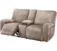 ULTICOR Reclining Love Seat with Middle Console Slipcover, 8-Piece Velvet Stretch Loveseat Reclining Sofa Covers, 2 seat Love seat Recliner Cover, Thick, Soft, Washable, Love seat Slipcovers (Taupe)