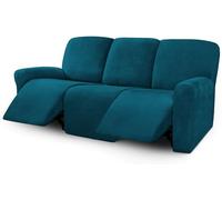 ULTICOR Velvet 8-Pieces Recliner Sofa Covers Stretch Reclining Couch Covers for 3 Cushion Reclining Sofa Slipcovers Furniture Covers Thick Soft Washable (3 Seater Recliner Cover, Deep Teal)