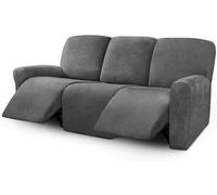 Ultimate Decor 8-Pieces Recliner Sofa Covers Velvet Stretch Reclining Couch Covers for 3 Cushion Reclining Sofa Slipcovers Furniture Covers Thick Soft Washable (Dark Gray)