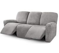 ULTICOR Velvet 8-Pieces Recliner Sofa Covers Stretch Reclining Couch Covers for 3 Cushion Reclining Sofa Slipcovers Furniture Covers Thick Soft Washable (3 Seater Recliner Cover, Light Grey)