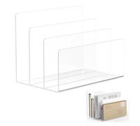 Ultifore Acrylic Desk Organizer 3-Sections, Clear Laddered File Holder for Home Office, Desktop Letter Rack for Letters, Magazines, Documents, Modern Transparent Storage Solution