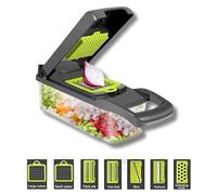Ultimate 12-in-1 Vegetable Chopper and Mandoline Slicer - Innovative Multi-Functional Food Cutter, Adjustable Slicer, Grater, and Dicer with Fixed Handle and Integrated Fruit Peeler for Efficient Food